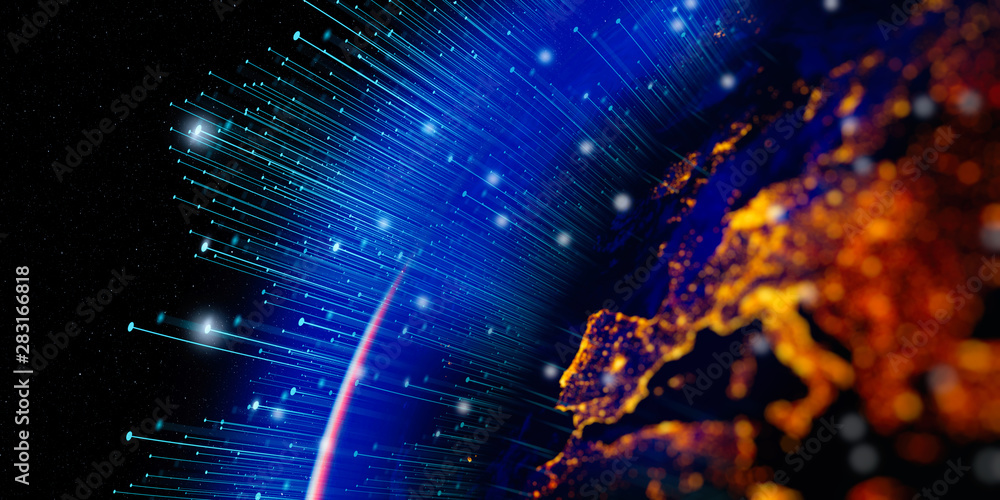 Leinwandbilder Communication technology for internet business. Global world network and telecommunication on earth cryptocurrency and blockchain and IoT. Elements of this image furnished by NASA
