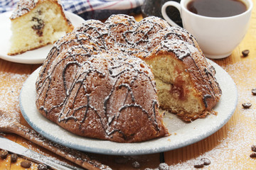 A biscuit cake with chocolate