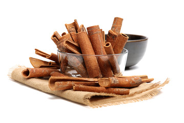 Cinnamon on a white background