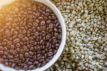 Coffee beans pile with warm light