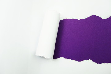 Paper torn with space copy on purple background