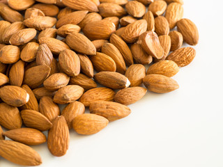 almond nuts on a white background. healthy foods