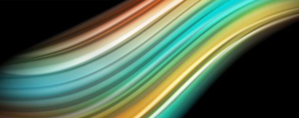 Abstract wave lines fluid rainbow style color stripes on black background. Artistic illustration for presentation, app wallpaper, banner or poster