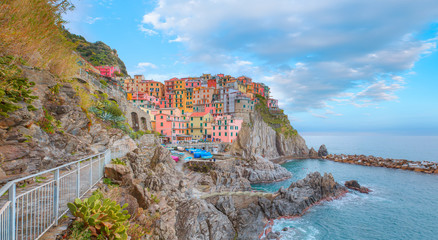 Fototapeta na wymiar Manarola town, Cinque Terre Italy at the Ligurian Sea