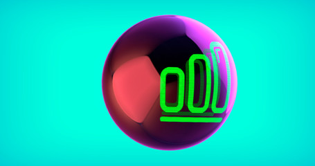 Sphere with Green Neon Diagram. 3D illustration Isolated Close-Up.