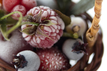 frozen berry in a macro basket