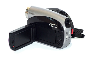 old digital video camera against white background