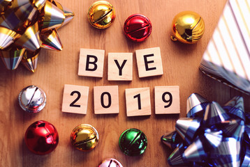 Goodbye 2019 with colorful decoration.