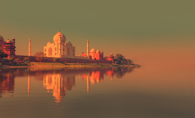 Vintage, retro style - Taj Mahal at sunset - Agra, India