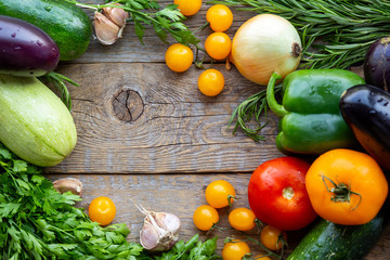 Vegetables. Vegetable garden. Ingredients for Ratatouille Green products