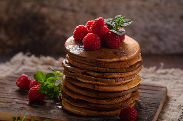 Delicious homemade pancakes with maple syrup