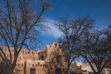 Pueblo style architecture in Santa Fe, NM, USA