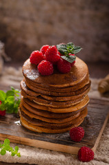 Delicious homemade pancakes with maple syrup