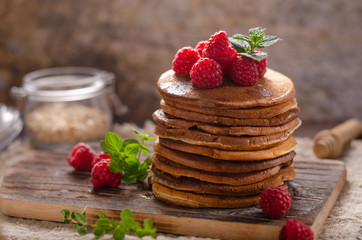 Delicious homemade pancakes with maple syrup