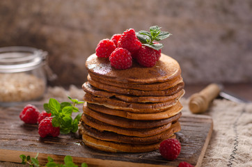 Delicious homemade pancakes with maple syrup
