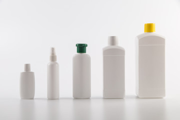 set of cosmetic products on a white background. Cosmetic package collection for cream, soups, foams, shampoo.