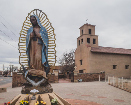 Statue and sanctuary of Guadalupe in Santa Fe, New Mexico, USA