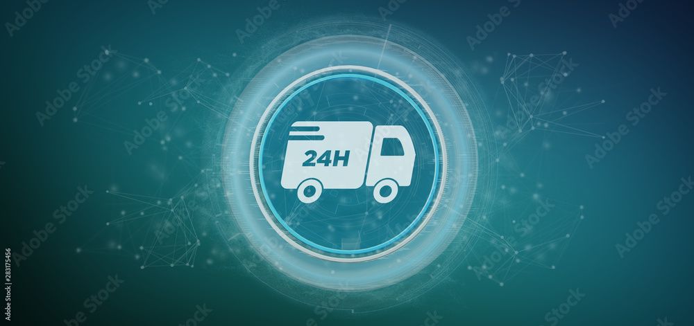 Poster fast delivery buton with connection 3d rendering