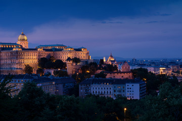 Obraz premium Budapest at night - Buda Castle Royal Palace, Parliament, 