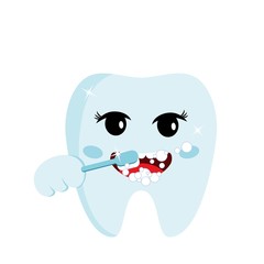 Smiling tooth cleaning himself with a toothbrush. Dental care concept