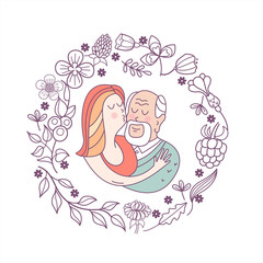 Happy day of the older person. Cute vector illustration of a greeting card.