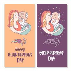 Happy day of the older person. Cute vector illustration of a greeting card.
