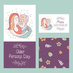 Happy day of the older person. Cute vector illustration of a greeting card.