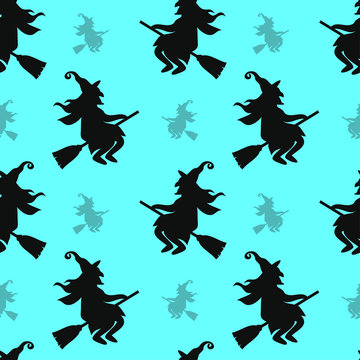 Abstract seamless halloween pattern for girls or boys. Creative vector background with cat, whitch, halloween. Funny pattern for textile and fabric. Fashion halloween style. Colorful bright picture