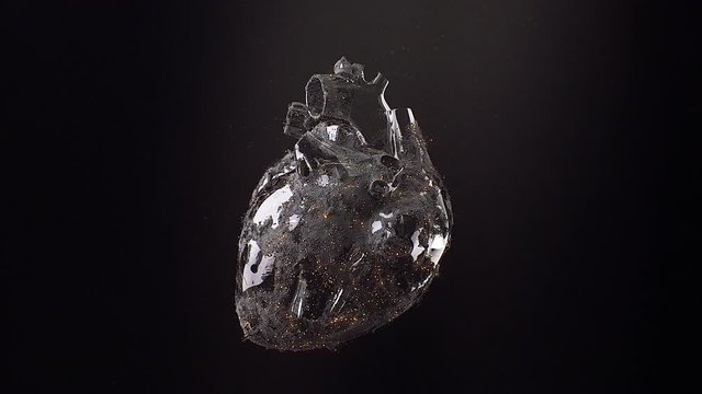 Stock motion graphics video shows a glass heart infect with a deadly virus