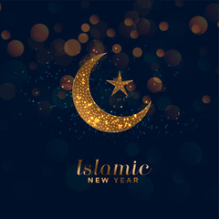 Obraz na płótnie Canvas happy islamic new year background with moon and star