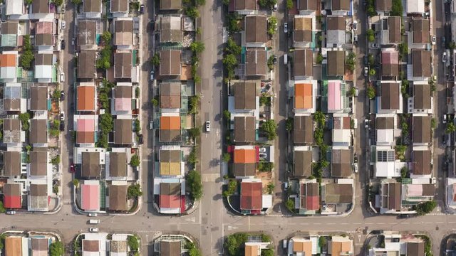 Top view of colorful residential houses. Sunlight. Sunny Day.