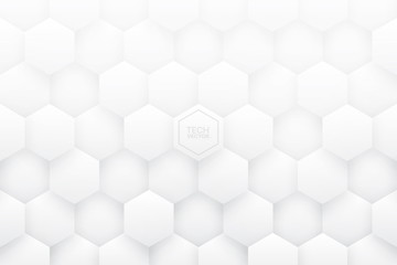 White 3D Vector Hexagons Abstract Background. Science Technology Three Dimensional Hexagonal Blocks Structure Light Conceptual Wallpaper. Tech Clear Blank Subtle Textured Backdrop