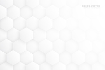 3D Vector Hexagonal Blocks Structure White Abstract Background. Three Dimensional Science Technologic Hexagons Light Conceptual Art Illustration. Clear Blank Subtle Textured Backdrop