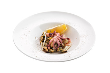 Salad with octopus, shrimps and mussels