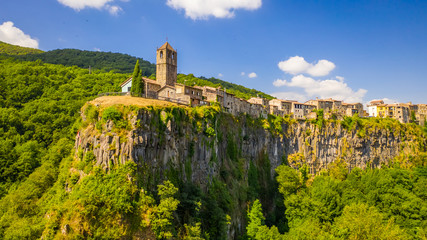 Castellfollit de la Roca. Castle on the rock. Spain. Aerial view