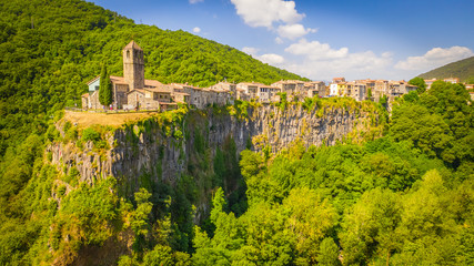 Castellfollit de la Roca. Castle on the rock. Spain. Aerial view