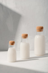 Milk or cocktail creative concept, minimalism styled, angle view, space for a text.