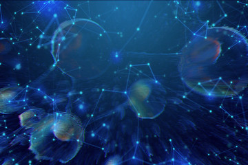 digital brain of particle ai tech, abstract futuristic network background illustration, cyber space time, system of cell,data hologram, deep learning