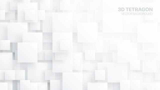 3D Vector Different Size Tetragons Technologic White Conceptual Abstract Background. Tech Clear Blank Subtle Textured Backdrop. Science Technology Square Blocks Structure Light Wallpaper