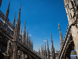 Details on roof terrace of Milan Catehdral in Italy