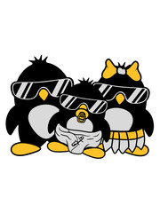 familie frau mann kind pinguin vater sohn tochter baby windel sonnenbrille lustig nuckeln eltern mama papa süß niedlich klein vogel cool comic clipart design