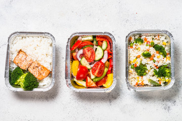 Food delivery concept - healthy lunch in boxes.