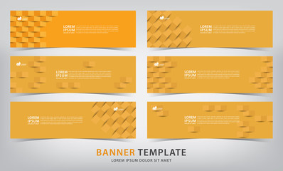 set of six abstract orange web banner templates, vector illustration