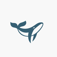 Dolphine logo design, abstract emblem with dolphin in blue colors vector Illustration on a white background