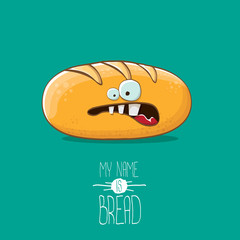 vector funky cartoon cute white loaf of bread character isolated on azure background. My name is bread concept illustration. funky food bakery character