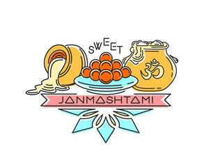 Sweet Janmashtami. Hindu festival. Vector logo design