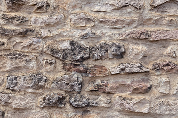Textural background. Close-up brick stone old aged brown wall