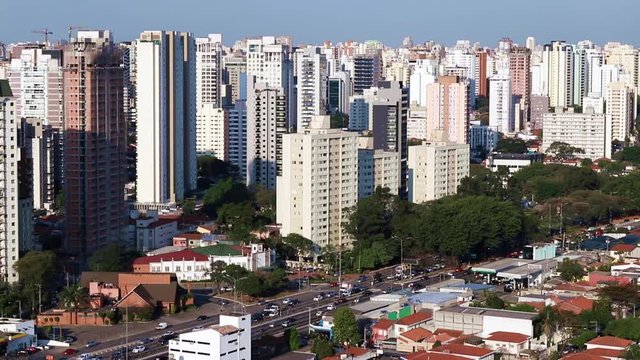 Great Cities At Day, Sao Paulo Brazil South America. Avenue Of The Bandeirantes, Vila Olimpia Neighborhood. 