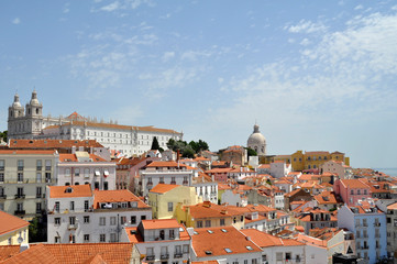 Alfama - Lisbon’s oldest area. Terracotta roofs and white buildings. Lisbon, Portugal