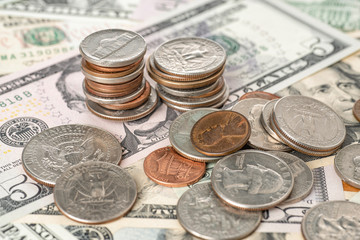 Coin money and Dollar bills